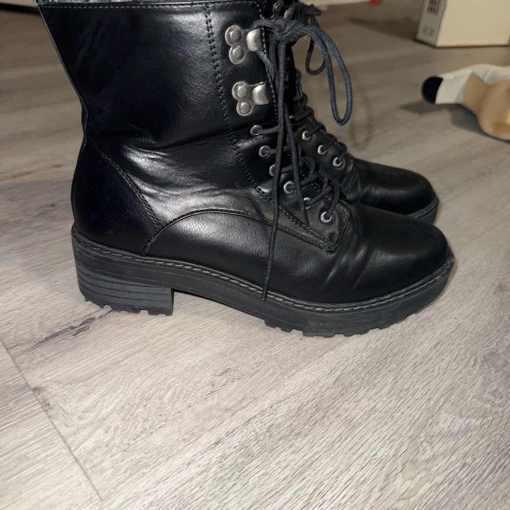 Sleek Black Lace-Up Combat Boots